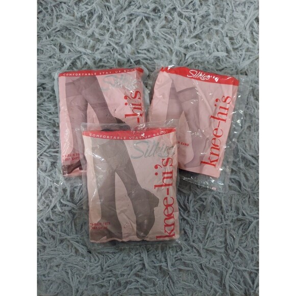SILKIES 001006 3pair Knee Hi's One Size fits Most Off Black Made USA NOS Vintage - Picture 8 of 8